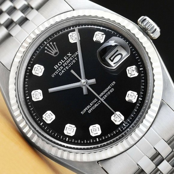 Sale! Rolex 36mm Black Dial Diamond Men's Watch - Picture 1 of 7
